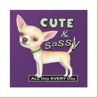 Cute chihuahua dog posing cutely on Chihuahua with Green Collar tee Posters and Art